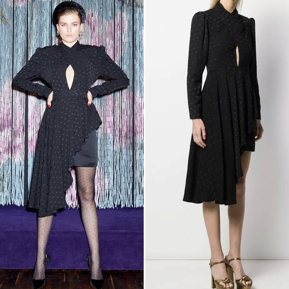 RACIL Tina Crepe Jacquard Asymmetrical Draped Dress Size 6 - Picture 1 of 12
